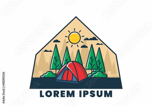 Fun camping with dome tent flat illustration