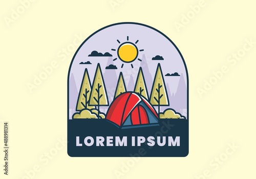 Fun camping with dome tent flat illustration