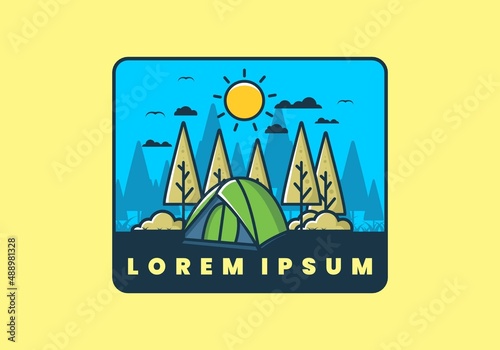Fun camping with dome tent flat illustration