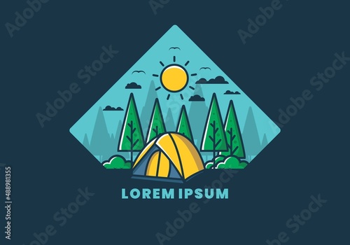 Fun camping with dome tent flat illustration