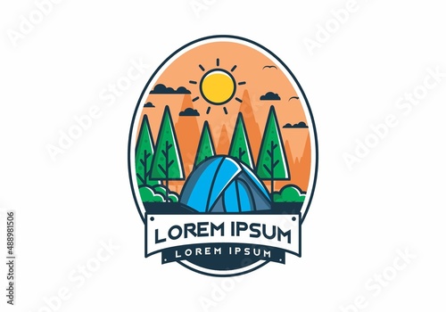 Fun camping with dome tent flat illustration