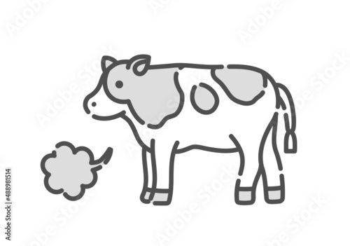 ゲップをする牛のシンプルなイラスト。