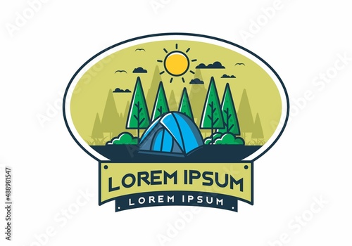 Fun camping with dome tent flat illustration