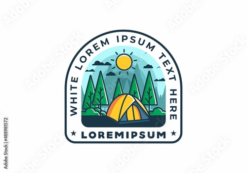 Fun camping with dome tent flat illustration