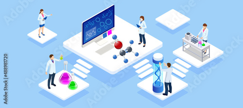 Isometric Chemical Laboratory concept. Molecular Biology Technics Laboratory. In a laboratory scientific or technological research, experiments, and measurement may be performed.