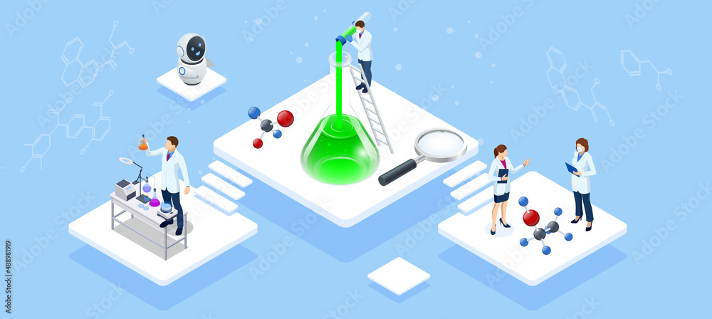 Isometric Chemical Laboratory concept. Molecular Biology Technics Laboratory. In a laboratory scientific or technological research, experiments, and measurement may be performed.