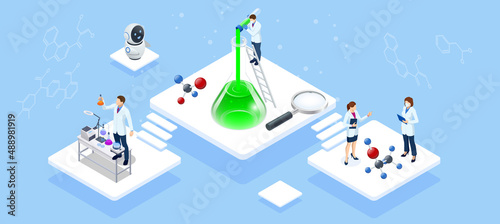 Isometric Chemical Laboratory concept. Molecular Biology Technics Laboratory. In a laboratory scientific or technological research, experiments, and measurement may be performed.