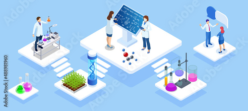 Isometric Chemical Laboratory concept. Molecular Biology Technics Laboratory. In a laboratory scientific or technological research, experiments, and measurement may be performed.