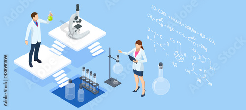 Isometric Chemical Laboratory concept. Molecular Biology Technics Laboratory. In a laboratory scientific or technological research, experiments, and measurement may be performed.