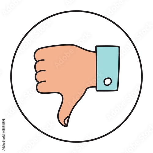 Doodle thumbs down icon or logo hand drawn with thin line
