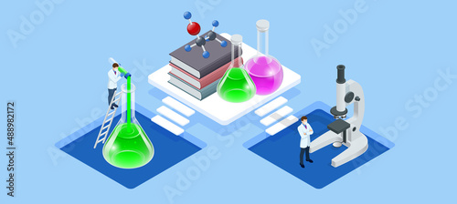 Isometric Chemical Laboratory concept. Molecular Biology Technics Laboratory. In a laboratory scientific or technological research, experiments, and measurement may be performed.