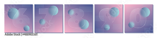 Square carousel stories social media posts. Glass morphism effect. Transparent frosted acrylic shape numbers on pastel gradient background. Futuristic realistic glassmorphism. Vector