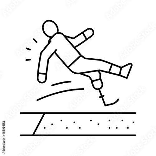 broad jump handicapped athlete line icon vector illustration