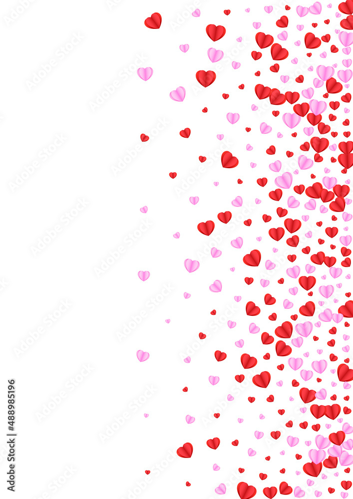 Fond Heart Background White Vector. Love Illustration Confetti. Violet Happy Pattern. Red Confetti Honeymoon Texture. Tender Volume Frame.