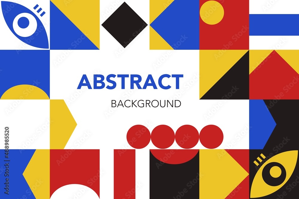 Abstract geometric background flat in black red yellow and blue colors Vector illustration