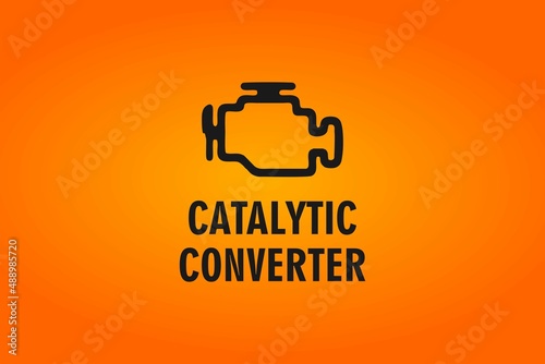 Fotografie Check engine light and catalytic converter text on gradient orange background