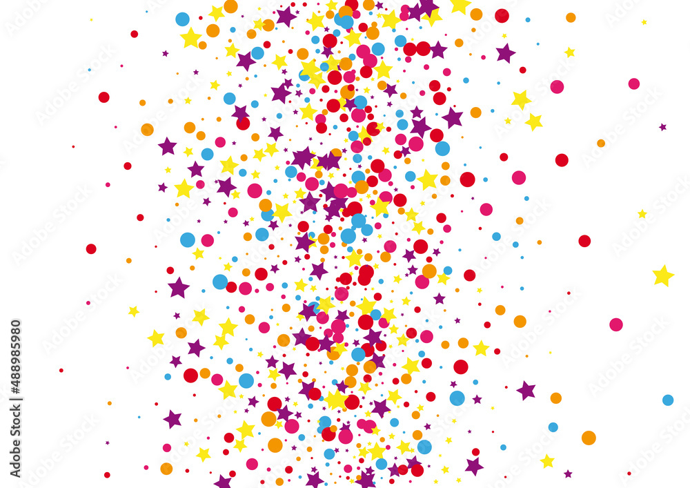 Yellow Fun Circle Background. Explosion Dot Decoration. Pink Confetti Fiesta Illustration. Abstract Star Decoration.