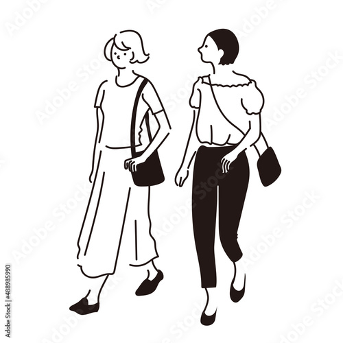 イラストベクター素材：女性　友達　歩く　買い物　ショッピング © あらた