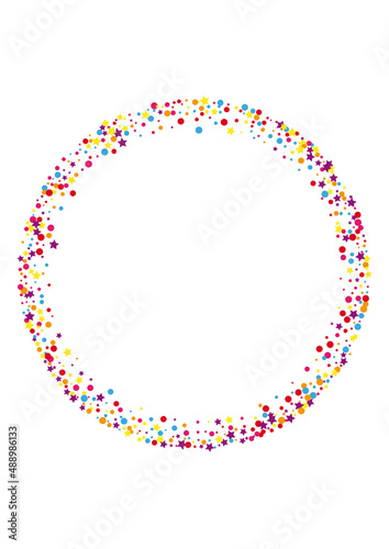 Pink Colorful Star Illustration. Joy Circle Decoration. Red Confetti Festive Background. Shape Dot Decoration.
