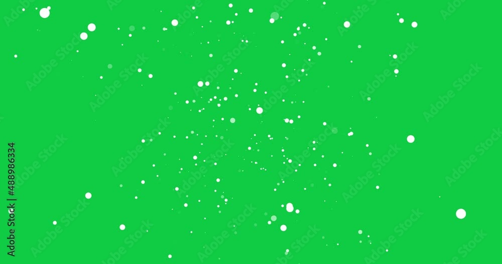 Sphere and circle on green screen. Chroma key and white particles effect. Bubbles overlay green