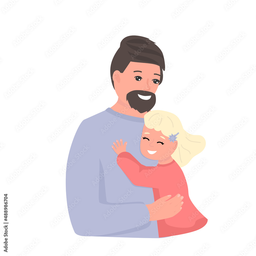 Happy Dad and cute little daughter hugging each other. Happy Fathers Day concept. Festive card. Happy Dad and cute little daughter hugging each other. Happy Fathers Day concept. Festive card.