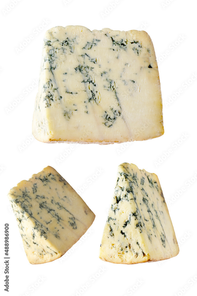 Blue cheese, dor blue or roquefort heese set isolated on white.