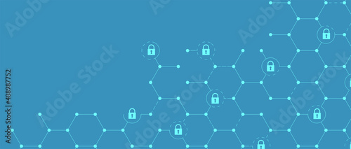 internet digital security technology concept for business background. Lock on circuit board