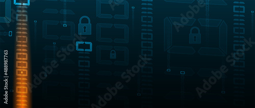 internet digital security technology concept for business background. Lock on circuit board