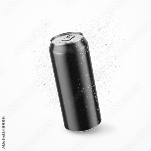 500ml Black Drink Can with Drops Mockup - 3D Illustration Isolated on White Background