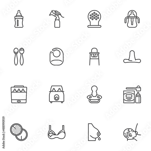 Baby food line icons set