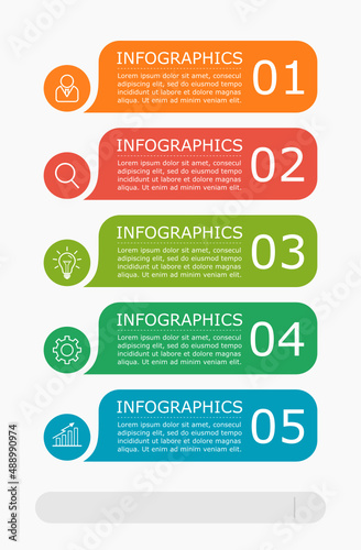 Business infographic Vector with 5 steps. Used for presentation,information,education,connection,marketing, strategy,technology,learn,creative,growth,stairs,idea,flow,mobile,smartphone,phone,work.