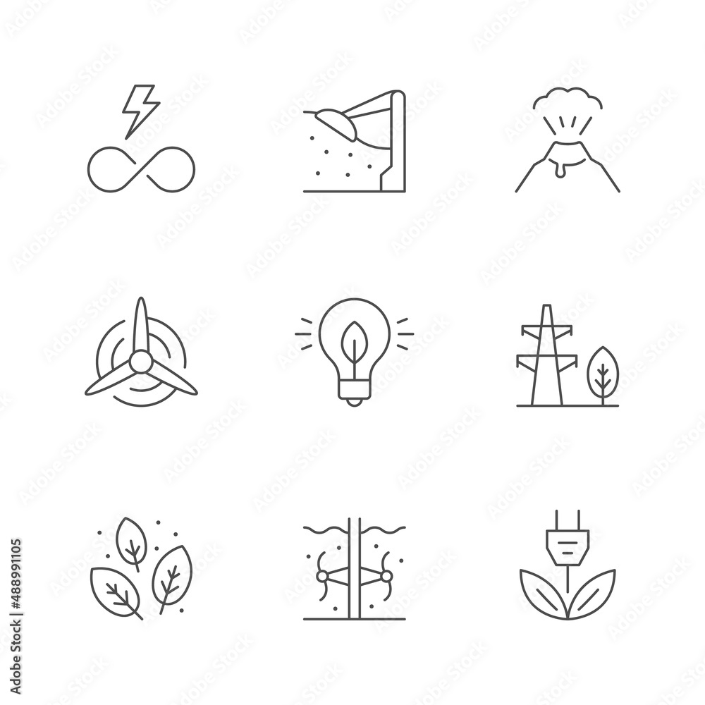 Set line icons of renewable energy sources Set line icons of renewable energy sources