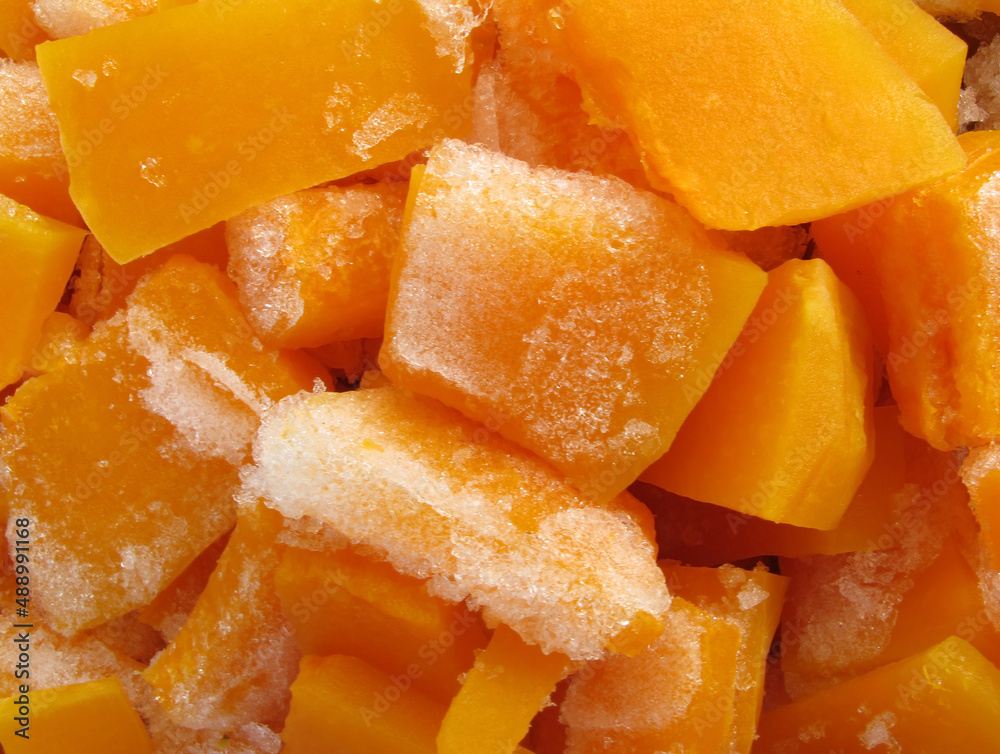 Pieces of frozen pumpkin (close-up)