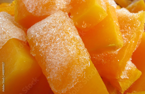 Pieces of frozen pumpkin (close-up)