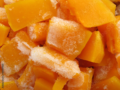 Pieces of frozen pumpkin (close-up)