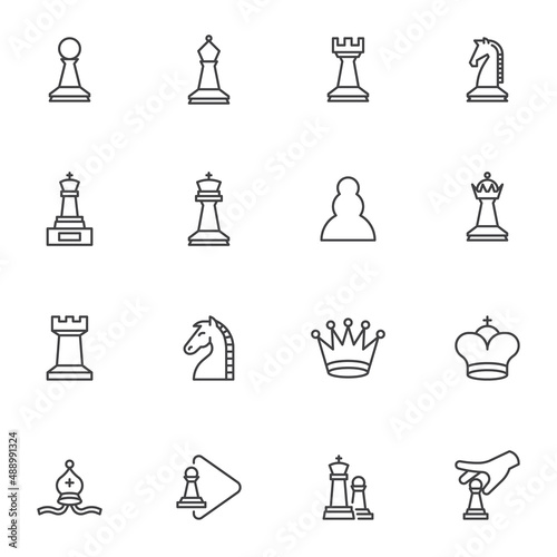 Photo Chess game line icons set