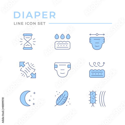 Set color line icons of diaper