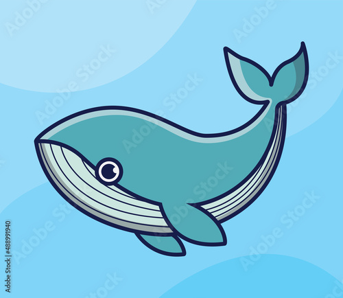 cute whale on the ocean cartoon vector icon illustration logo mascot hand drawn concept trandy cartoon	