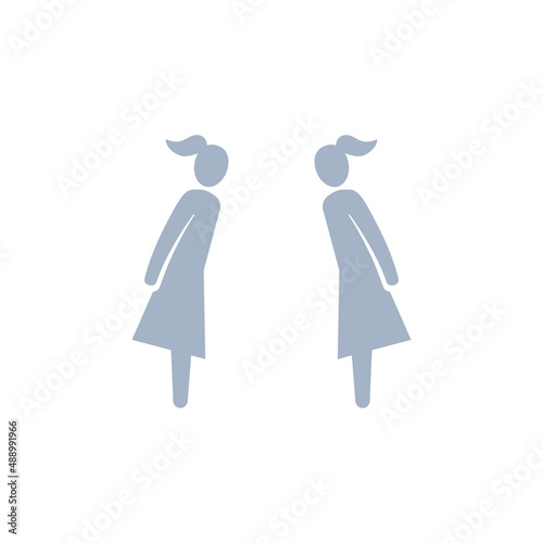 Two women bowing icon, Vector silhouette illustration.
