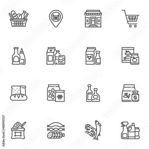 Grocery store department line icons set