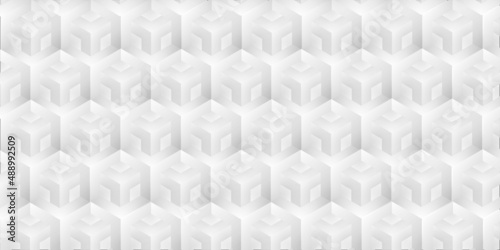 Abstract design with white background with flowers in hexagons pattern . Set of abstract black and white 3d geometric seamless patterns. Isometric hexagonal cubes optical illusion modern background .