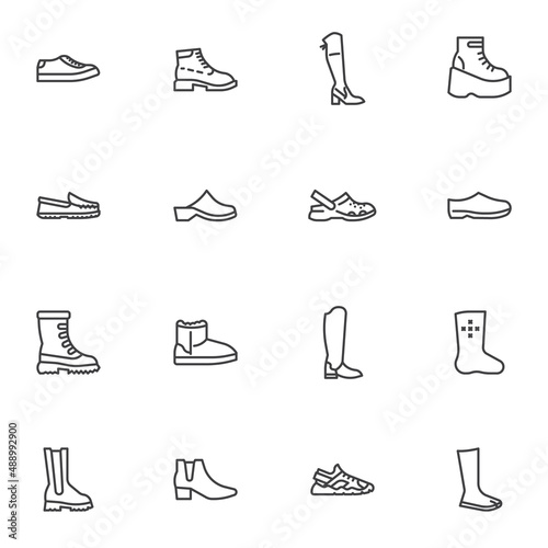 Womens shoes line icons set
