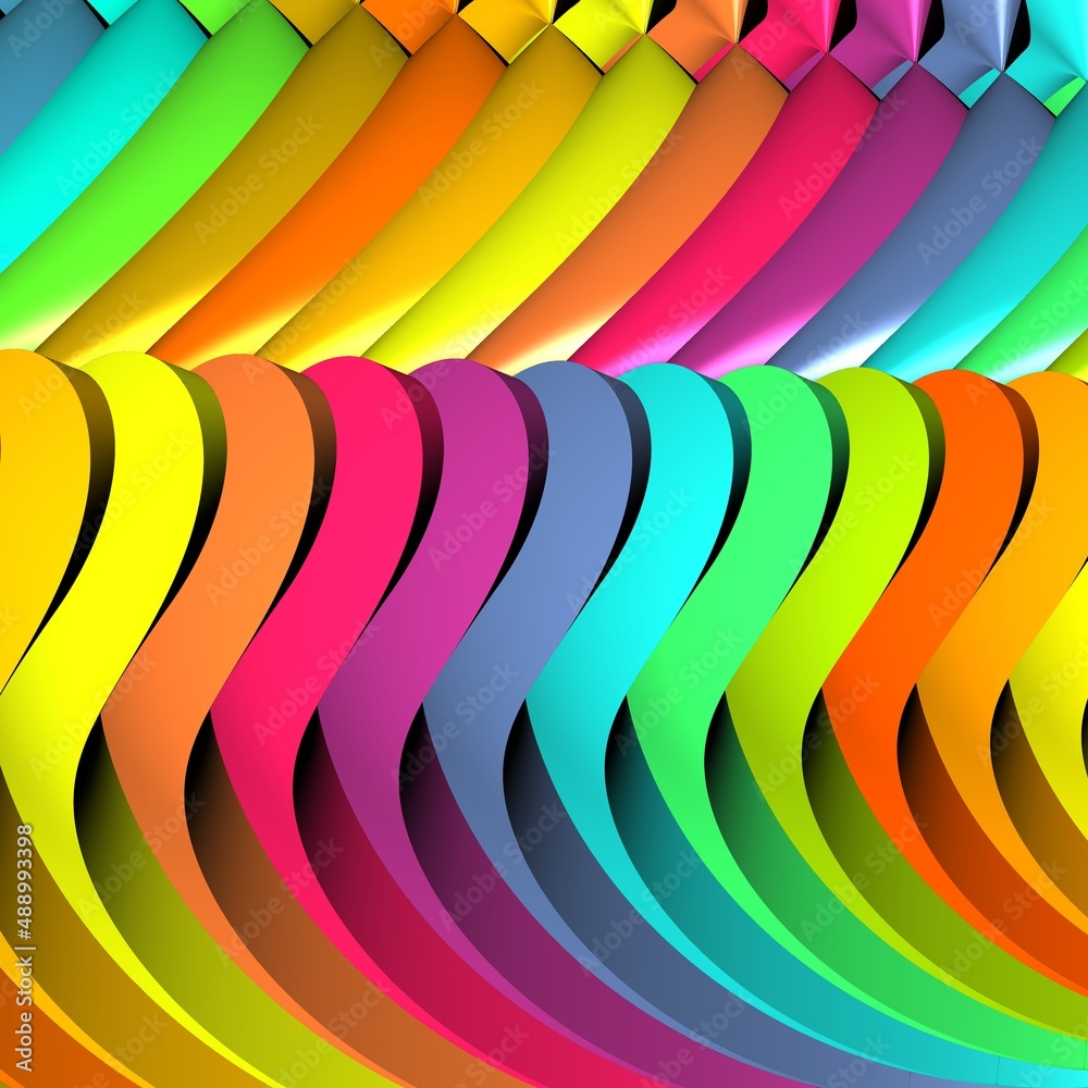 Obraz premium Rainbow colored abstract curves, 3d objects, 3d rendering