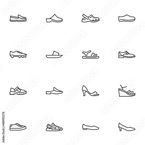 Summer shoes line icons set