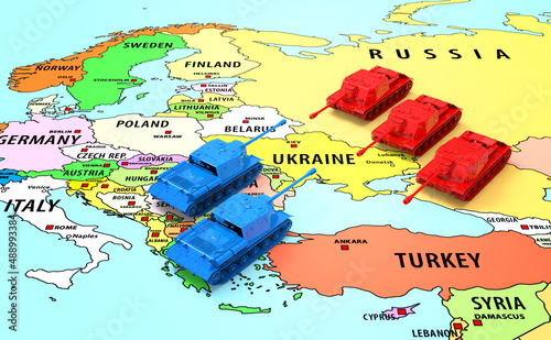 Canvas Print Ukraine, Russia war conflict concept, 3d rendering