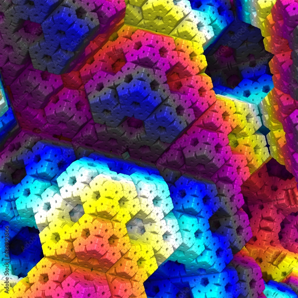 Obraz premium Abstract rainbow colored fractal background, dodecahedron shape. 3d render