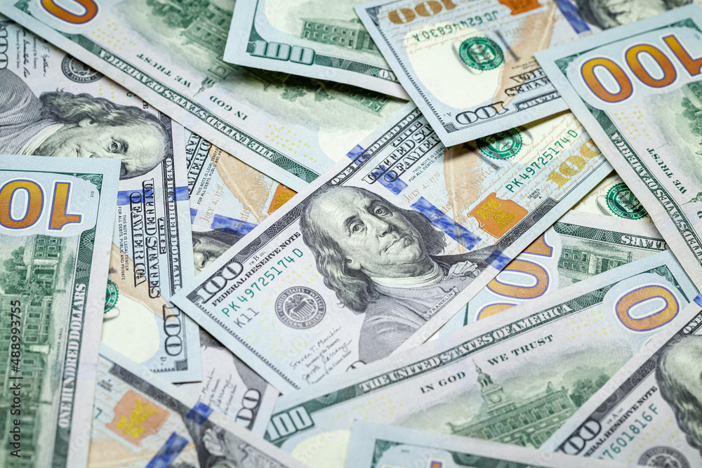 One Hundred Dollars notes. USD background One Hundred Dollars notes. USD background