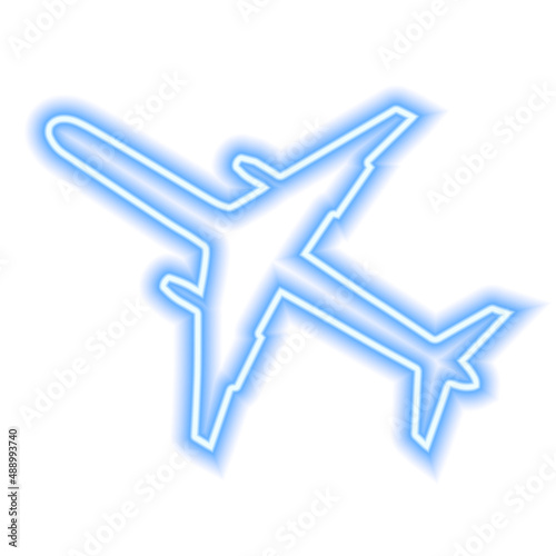 Blue neon sign of airplane isolated on white © Maria S