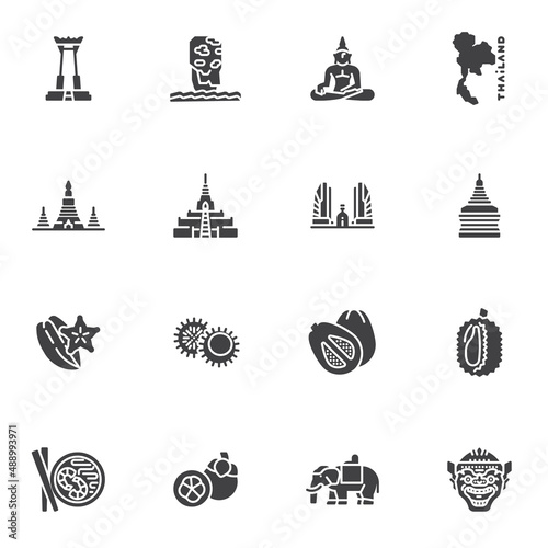 Thai culture vector icons set