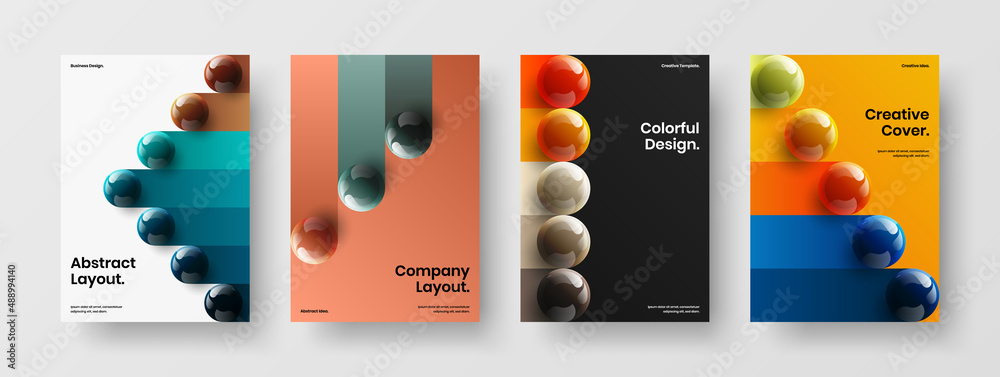 Trendy company identity vector design concept bundle. Creative 3D balls front page layout collection.